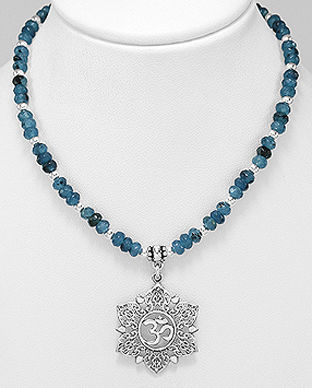 Colier cu agate albastre si bijuterie din argint Om Svadhisthana 14-1-i62779