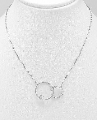 Colier scurt Double Circle din argint cu pietre 14-1-i57118