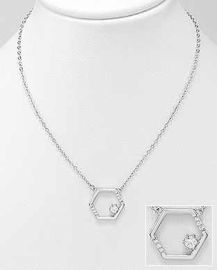 Colier forma hexagon din argint si pietricele 14-1-i5991