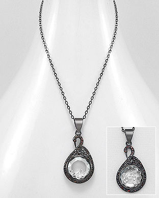 Colier din argint placat cu rodiu negru lebada si cristale mobile 14-1-i55106