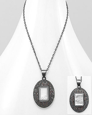 Colier oval din argint placat cu rodiu negru si cristale mobile 14-1-i55111
