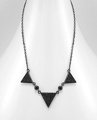 Colier din argint placat cu rodiu negru model triunghi si pietricele 14-1-i5588