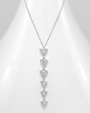 Colier din argint si pandantiv triunghiuri cu cubic zirconia 14-1-i59144