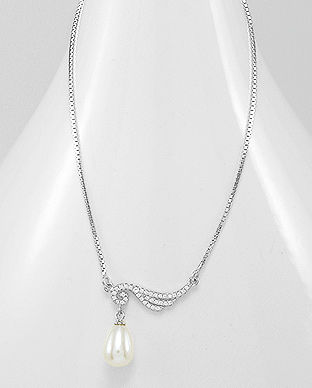 Colier din argint cu aripa de inger si perla de cultura 14-1-i5141