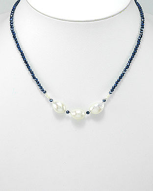 Colier cu perle de cultura si cristale Montana Blue 34-1-i589