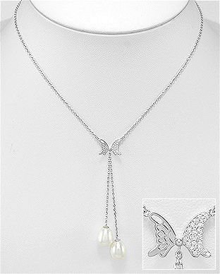 Colier ajustabil din argint model fluture si perle de cultura 14-1-i5517