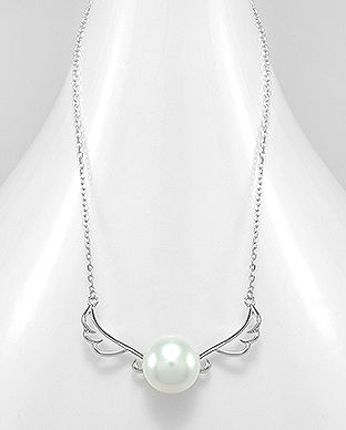 Colier din argint model aripi de inger si perla de cultura 14-1-i5531