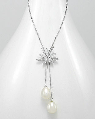Colier din argint model floare si perle de cultura 14-1-i5520