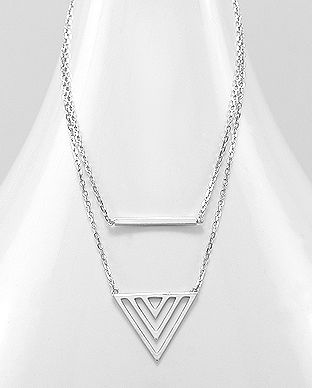 Colier din doua siraguri triunghi si placuta din argint 14-1-i57254
