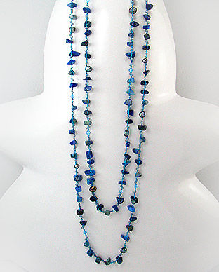 Colier lung cu Lapis Lazuli albastru si perle gri de cultura 34-1-i29126