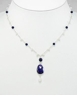 Colier din argint cu perle de cultura si lapis lazuli albastru 14-1-i51257L