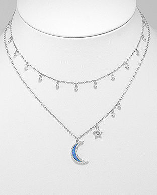 Colier din argint cu steluta si luna cu opal albastru 14-1-i62646