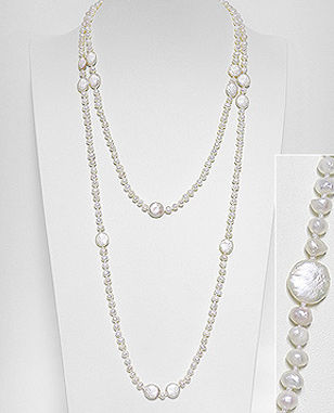 Colier foarte lung cu perle moneda si perle baroc 34-1-i6325