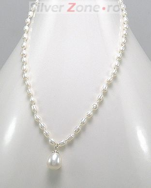 Colier cu perle albe de cultura si argint 14-1-i4117