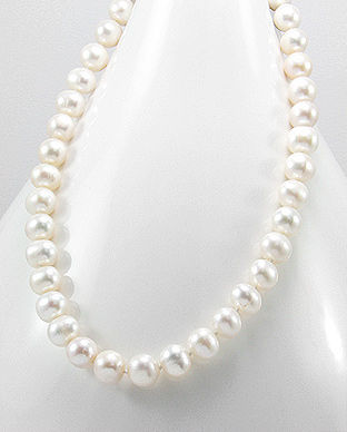 Colier cu perle albe de cultura mari si argint 14-1-i209