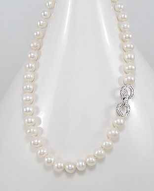Colier cu perle albe mari de cultura si argint 14-1-i4246