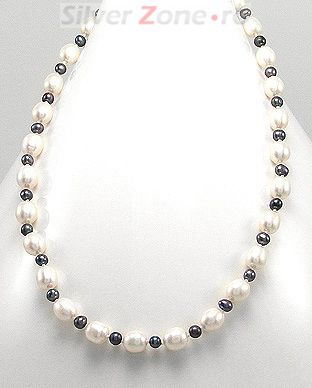 Colier cu perle albe si  negre de cultura 34-1-i3750M