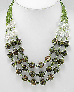 Colier verde cu jasp, agate, perle de cultura 38-1-i5818