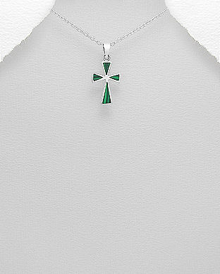 Pandantiv cruce din argint cu piatra verde 17-1-i51266V