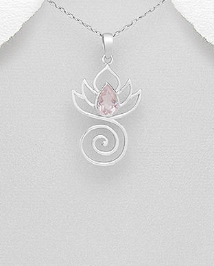 Bijuterie Lotus Cuart Roz spirala argint pandantiv 17-1-i61419