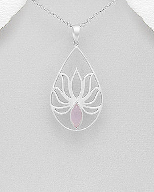 Lotus argint cu cuart roz pandantiv 17-1-i61397