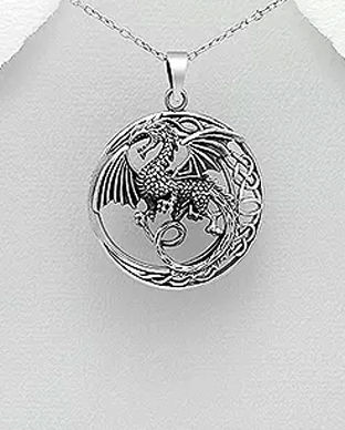Dragon cu aripi pandantiv gotic din argint 17-1-i62369