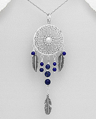 Dream catcher bijuterie pandantiv mare din argint cu Sodalit albastru 17-1-i64543