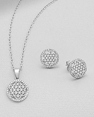 Set Floarea Vietii din argint: cercei si pandantiv cu pietricele 15-1-i61167