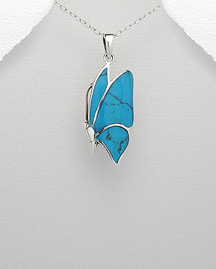 Pandantiv cu turcoaz albastru fluture din argint  17-1-i61606T