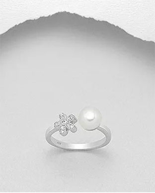 Inel ajustabil cu floricica din argint si perla de cultura 12-1-i6151
