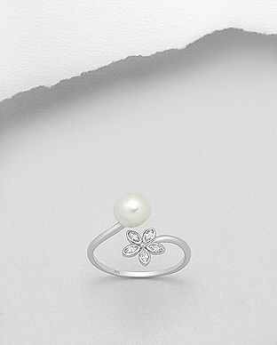 Inel reglabil din argint cu perla si floare 12-1-i5750