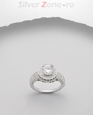 Inel din argint cu aspect de aur alb cu zirconia transparent si negru 12-1-i3978