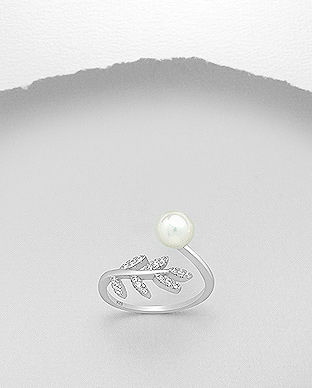 Inel din argint model frunze si perla 12-1-i5911