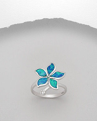 Inel floare din argint cu opal albastru 12-1-i44434