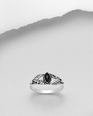 Inel din argint model frunza cu onix negru 12-1-i62427N