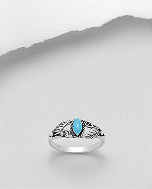 Inel frunze din argint cu turcoaz albastru 12-1-i62427T