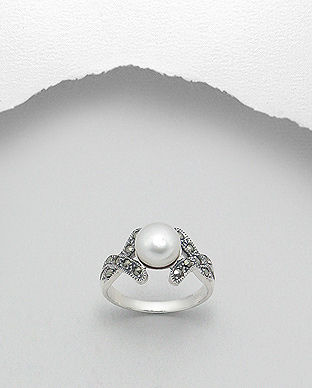 Inel cu perla din argint cu marcasite 12-1-i51232