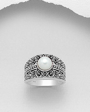 Inel cu perla alba naturala din argint 12-1-i841