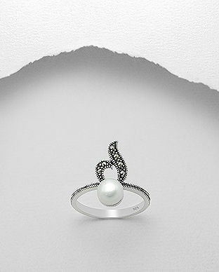 Inel cu perla din argint cu marcasite 12-1-i59374