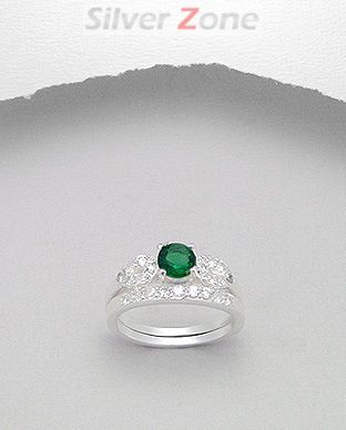 Set compus din 2 inele de logodna din argint cu zirconia verde 12-1-i33221V
