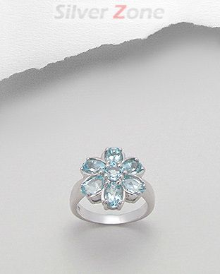 Inel floare din argint cu pietre semipretioase topaz bleu 12-1-i31364
