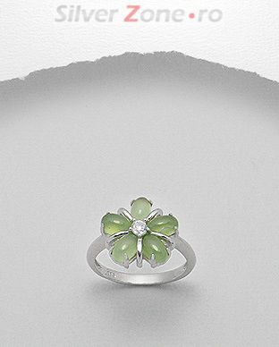 Inel floare din argint cu piatra semipretioasa serpentin verde 12-1-i37602