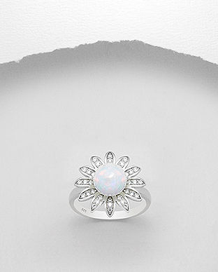 Inel floare din argint placat cu rodiu cu opal alb 12-1-i51320