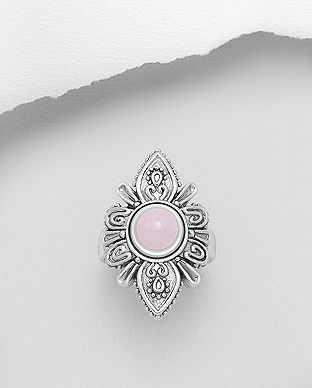 Inel indian din argint decorat cu cuart roz 12-1-i62421R