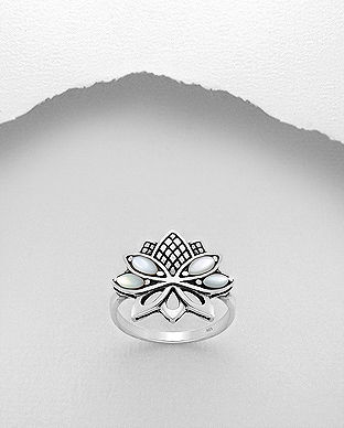 Inel lotus din argint cu sidef alb 12-1-i6458