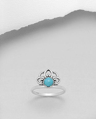 Inel lotus din argint cu turcoaz albastru 12-1-i62418T
