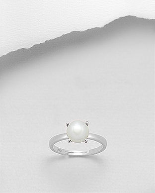 Inel ajustabil cu perla alba de cultura si argint 12-1-i6154A