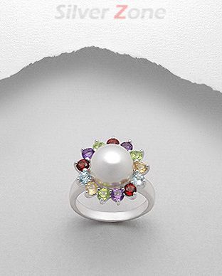 Inel cu perla si pietre semipretioase din argint 12-1-i33371