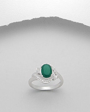 Inel din argint cu agat verde oval 12-1-i25304