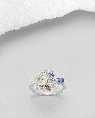 Inel din argint cu pietre semipretioase si floare din sidef 12-1-i59402